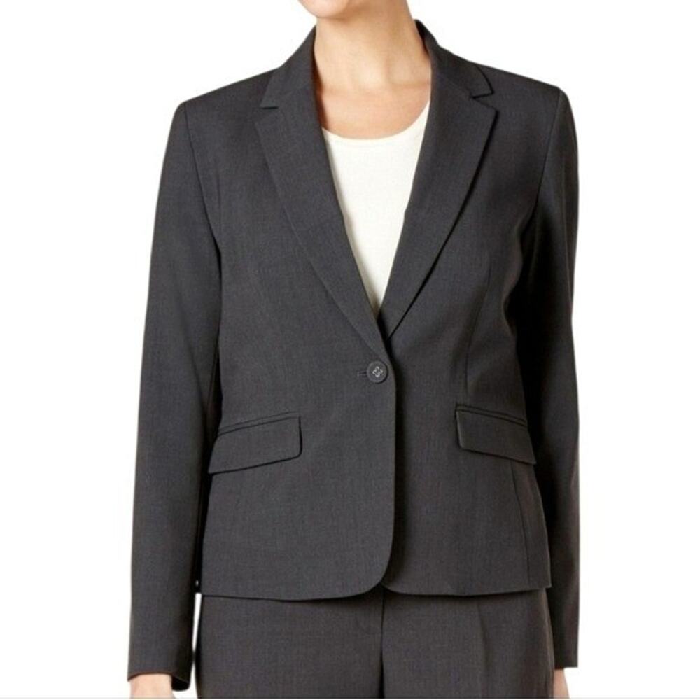Nine West Charcoal Gray One Button Blazer Career Office Jacket Suit Blazer 16